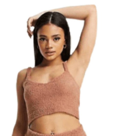 Shantex Clothing Group Coco Brown Cozy Knit Cropped Tank Top - Picture 1 of 6